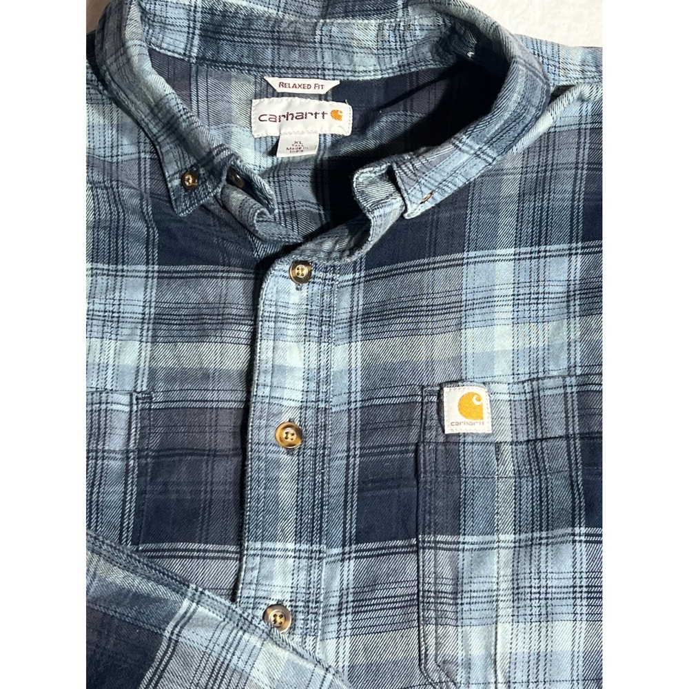 Carhartt Mens XL Tall Blue Plaid Relaxed Fit Flannel Shirt 103820 412